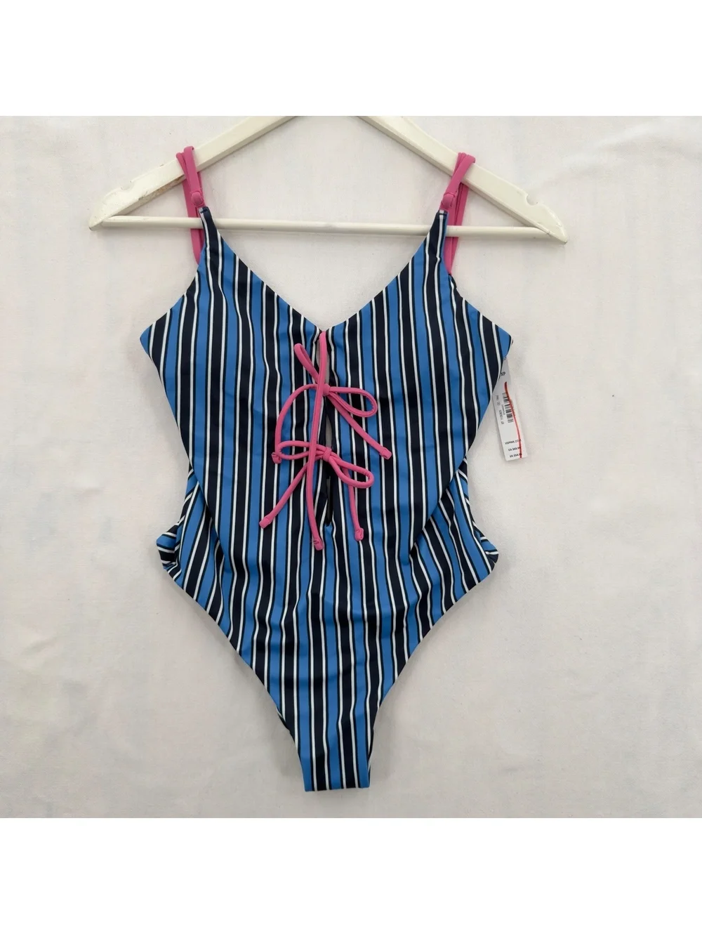 NWT Victoria's Secret PINK Striped One Piece Swimsuit Lace Up Blue Pink XS